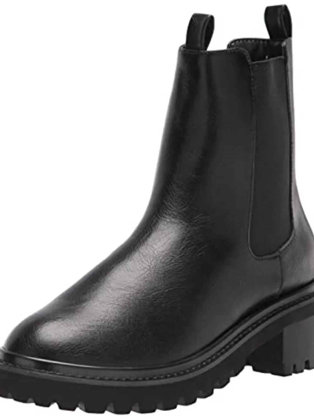Chunky Sole Pull-On Chelsea Boots Faux Leather Block Heel Ankle Booties